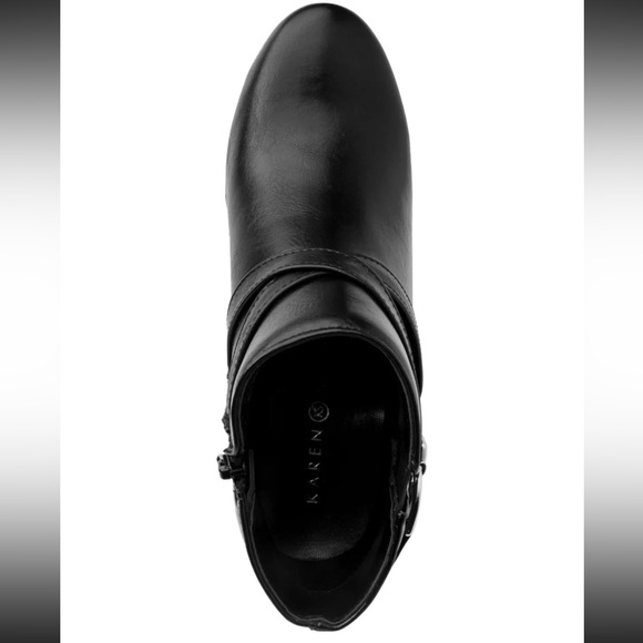 Black Croc Franccess Almond Toe Block Heel Booties - Picture 2 of 8